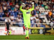 9 June 2023; Bray Wanderers goalkeeper Stephen McGuinness celebrates his sides first goal scored by Ben Feeney during the SSE Airtricity Men's First Division match between Waterford and Bray Wanderers at RSC in Waterford. Photo by Michael P Ryan/Sportsfile