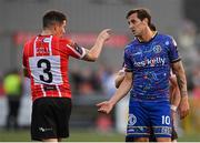 9 June 2023; Dylan Connolly of Bohemians and Ciarán Coll of Derry City after the SSE Airtricity Men's Premier Division match between Derry City and Bohemians at The Ryan McBride Brandywell Stadium in Derry. Photo by Seb Daly/Sportsfile