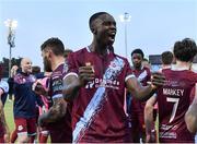9 June 2023; Emmanuel Adegboyega of Drogheda United celebrates after his side's victory in the SSE Airtricity Men's Premier Division match between Drogheda United and St Patrick's Athletic at Weaver's Park in Drogheda, Louth. Photo by Tyler Miller/Sportsfile