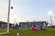 9 June 2023; Kieran Cruise of Shamrock Rovers shoots to score his side's fourth goal past UCD goalkeeper Lorcan Healy during the SSE Airtricity Men's Premier Division match between Shamrock Rovers and UCD at Tallaght Stadium in Dublin. Photo by Harry Murphy/Sportsfile