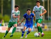 9 June 2023; Shane Griffin of Waterford in action against Harry Groome, left, and Luka Lovic of Bray Wanderers during the SSE Airtricity Men's First Division match between Waterford and Bray Wanderers at RSC in Waterford. Photo by Michael P Ryan/Sportsfile