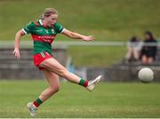 10 June 2023; A Mayo players shoots to score her sides first goal during the 2023 All-Ireland U14 Platinum Final match between Cork and Mayo at McDonagh Park in Nenagh, Tipperary. Photo by Michael P Ryan/Sportsfile