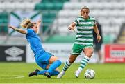 10 June 2023; Savannah McCarthy of Shamrock Rovers is tackled by Kate Mooney of Peamount United during the SSE Airtricity Women's Premier Division match between Shamrock Rovers and Peamount United at Tallaght Stadium in Dublin. Photo by Seb Daly/Sportsfile