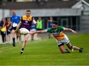 10 June 2023; Michael Furlong of Wexford in action against Aaron Leavy of Offaly during the Tailteann Cup Preliminary Quarter Final match between Offaly and Wexford at Glenisk O'Connor Park in Tullamore, Offaly. Photo by Tom Beary/Sportsfile