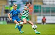 10 June 2023; Abbie Larkin of Shamrock Rovers in action against Tara O’Hanlon of Peamount United during the SSE Airtricity Women's Premier Division match between Shamrock Rovers and Peamount United at Tallaght Stadium in Dublin. Photo by Seb Daly/Sportsfile