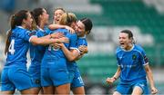 10 June 2023; Sadhbh Doyle of Peamount United, second from right, celebrates with teammates after scoring their side's first goal during the SSE Airtricity Women's Premier Division match between Shamrock Rovers and Peamount United at Tallaght Stadium in Dublin. Photo by Seb Daly/Sportsfile