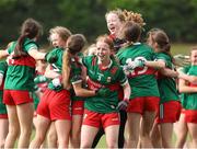10 June 2023; Mayo players celebrate at the final whistle the 2023 All-Ireland U14 Platinum Final match between Cork and Mayo at McDonagh Park in Nenagh, Tipperary. Photo by Michael P Ryan/Sportsfile