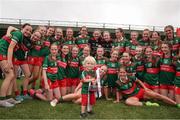 10 June 2023; Ruairí Collleran, aged 22 months, celebrates with the trophy and the Mayo teams after the 2023 All-Ireland U14 Platinum Final match between Cork and Mayo at McDonagh Park in Nenagh, Tipperary. Photo by Michael P Ryan/Sportsfile