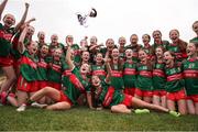10 June 2023; Mayo players celebrate with the trophy after the 2023 All-Ireland U14 Platinum Final match between Cork and Mayo at McDonagh Park in Nenagh, Tipperary. Photo by Michael P Ryan/Sportsfile