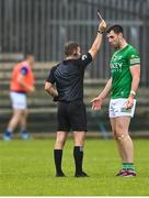 10 June 2023; Referee Barry Judge shows a red card to Ryan Jones of Fermanagh during the Tailteann Cup Preliminary Quarter Final match between Fermanagh and Laois at Brewster Park in Enniskillen, Fermanagh. Photo by David Fitzgerald/Sportsfile