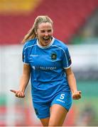 10 June 2023; Chloe Moloney of Peamount United celebrates at the final whistle after her side's victory in the SSE Airtricity Women's Premier Division match between Shamrock Rovers and Peamount United at Tallaght Stadium in Dublin. Photo by Seb Daly/Sportsfile