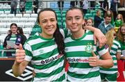 10 June 2023; Shamrock Rovers players Áine O'Gorman, left, and Abbie Larkin after the SSE Airtricity Women's Premier Division match between Shamrock Rovers and Peamount United at Tallaght Stadium in Dublin. Photo by Seb Daly/Sportsfile