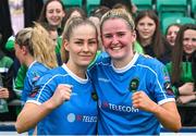 10 June 2023; Peamount United players Tara O’Hanlon, left, and Erin McLoughlin after the SSE Airtricity Women's Premier Division match between Shamrock Rovers and Peamount United at Tallaght Stadium in Dublin. Photo by Seb Daly/Sportsfile