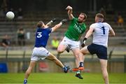 10 June 2023; Sean Quigley of Fermanagh scores his side's first goal during the Tailteann Cup Preliminary Quarter Final match between Fermanagh and Laois at Brewster Park in Enniskillen, Fermanagh. Photo by David Fitzgerald/Sportsfile