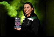 13 June 2023; Sadhbh Doyle of Peamount United with her SSE Airtricity Player of the Month Award for May 2023 at Peamount United FC in Greenogue, Dublin. Photo by Sam Barnes/Sportsfile