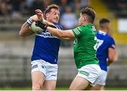 10 June 2023; Kieran Lillis of Laois in action against Luke Flanagan of Fermanagh during the Tailteann Cup Preliminary Quarter Final match between Fermanagh and Laois at Brewster Park in Enniskillen, Fermanagh. Photo by David Fitzgerald/Sportsfile