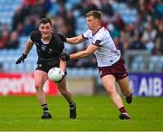 7 May 2023; Finnian Cawley of Sligo in action against Dylan McHugh of Galway during the Connacht GAA Football Senior Championship Final match between Sligo and Galway at Hastings Insurance MacHale Park in Castlebar, Mayo. Photo by Ray McManus/Sportsfile