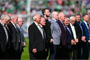 28 May 2023; Members of the Limerick team of 1973 and relatives of the deceased are introduced at half time on the Munster GAA Hurling Senior Championship Round 5 match between Limerick and Cork at TUS Gaelic Grounds in Limerick. Photo by Ray McManus/Sportsfile