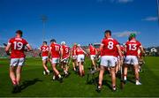 28 May 2023; Members of the Cork squad go to their pre game positions after the traditional pre match team photograph before the Munster GAA Hurling Senior Championship Round 5 match between Limerick and Cork at TUS Gaelic Grounds in Limerick. Photo by Ray McManus/Sportsfile