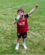 10 June 2023; Down supporter Ruairdhrí Watson, aged 7, from Castlewellan, Co Down, ahead of the Tailteann Cup Preliminary Quarter Final match between Down and Longford at Pairc Esler in Newry, Down. Photo by Daire Brennan/Sportsfile