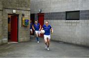 10 June 2023; Patrick Fox of Longford leads his side out ahead of the Tailteann Cup Preliminary Quarter Final match between Down and Longford at Pairc Esler in Newry, Down. Photo by Daire Brennan/Sportsfile