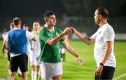10 June 2023; John Egan and coach John O'Shea, right, after a Republic of Ireland training match at Calista Sports Centre in Antalya, Turkey. Photo by Stephen McCarthy/Sportsfile