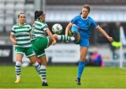 10 June 2023; Rebecca Watkins of Peamount United in action against Alannah McEvoy of Shamrock Rovers during the SSE Airtricity Women's Premier Division match between Shamrock Rovers and Peamount United at Tallaght Stadium in Dublin. Photo by Seb Daly/Sportsfile