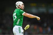 11 June 2023; Aaron Gillane of Limerick celebrates after scoring his side's first goal during the Munster GAA Hurling Championship Final match between Clare and Limerick at TUS Gaelic Grounds in Limerick. Photo by Eóin Noonan/Sportsfile
