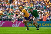 11 June 2023; David Fitzgerald of Clare in action against William O'Donoghue of Limerick during the Munster GAA Hurling Championship Final match between Clare and Limerick at TUS Gaelic Grounds in Limerick. Photo by Daire Brennan/Sportsfile