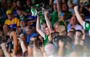 11 June 2023; Limerick captain Declan Hannon lifts the cup after the Munster GAA Hurling Championship Final match between Clare and Limerick at TUS Gaelic Grounds in Limerick. Photo by Daire Brennan/Sportsfile