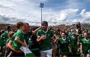 11 June 2023; Diarmaid Byrnes of Limerick celebrates with supporters after the Munster GAA Hurling Championship Final match between Clare and Limerick at TUS Gaelic Grounds in Limerick. Photo by Eóin Noonan/Sportsfile