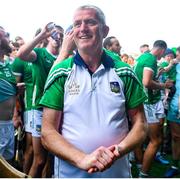 11 June 2023; Limerick manager John Kiely celebrates after the Munster GAA Hurling Championship Final match between Clare and Limerick at TUS Gaelic Grounds in Limerick. Photo by John Sheridan/Sportsfile