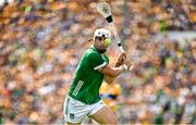 11 June 2023; Aaron Gillane of Limerick scores a point during the Munster GAA Hurling Championship Final match between Clare and Limerick at TUS Gaelic Grounds in Limerick. Photo by Eóin Noonan/Sportsfile