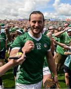 11 June 2023; Tom Morrissey of Limerick celebrates after the Munster GAA Hurling Championship Final match between Clare and Limerick at TUS Gaelic Grounds in Limerick. Photo by Daire Brennan/Sportsfile