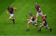 11 June 2023; John Donnelly of Kilkenny in action against Tom Monaghan of Galway, right, during the Leinster GAA Hurling Senior Championship Final match between Kilkenny and Galway at Croke Park in Dublin. Photo by Seb Daly/Sportsfile