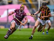 11 June 2023; Conor Whelan of Galway in action against Richie Reid of Kilkenny during the Leinster GAA Hurling Senior Championship Final match between Kilkenny and Galway at Croke Park in Dublin. Photo by Harry Murphy/Sportsfile