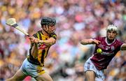 11 June 2023; Mikey Butler of Kilkenny shoots to score his side's third goal during the Leinster GAA Hurling Senior Championship Final match between Kilkenny and Galway at Croke Park in Dublin. Photo by Harry Murphy/Sportsfile