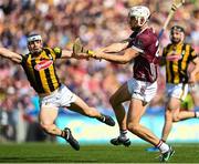 11 June 2023; Jason Flynn of Galway scores his side's second goal during the Leinster GAA Hurling Senior Championship Final match between Kilkenny and Galway at Croke Park in Dublin. Photo by Stephen Marken/Sportsfile