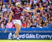 11 June 2023; Jason Flynn of Galway after scoring his side's second goal during the Leinster GAA Hurling Senior Championship Final match between Kilkenny and Galway at Croke Park in Dublin. Photo by Piaras Ó Mídheach/Sportsfile