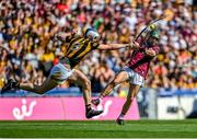 11 June 2023; Evan Niland of Galway in action against Huw Lawlor of Kilkenny during the Leinster GAA Hurling Senior Championship Final match between Kilkenny and Galway at Croke Park in Dublin. Photo by Stephen Marken/Sportsfile