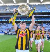 11 June 2023; Cian Kenny of Kilkenny celebrates with the Bob O'Keeffe Cup after his side's victory in the Leinster GAA Hurling Senior Championship Final match between Kilkenny and Galway at Croke Park in Dublin. Photo by Piaras Ó Mídheach/Sportsfile