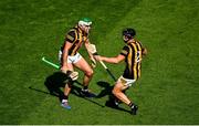 11 June 2023; Kilkenny players Paddy Deegan, left, and Mikey Butler celebrate after their side's victory in the Leinster GAA Hurling Senior Championship Final match between Kilkenny and Galway at Croke Park in Dublin. Photo by Seb Daly/Sportsfile
