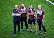 11 June 2023; Galway manager Henry Shefflin, right, and backroom staff members, from left, Richie O'Neill, Kevin Lally, and Damien Joyce, after their side's defeat in the Leinster GAA Hurling Senior Championship Final match between Kilkenny and Galway at Croke Park in Dublin. Photo by Seb Daly/Sportsfile