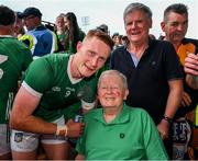 11 June 2023; Publican Charlie Chawke and William O'Donoghue of Limerick after the Munster GAA Hurling Championship Final match between Clare and Limerick at TUS Gaelic Grounds in Limerick. Photo by Ray McManus/Sportsfile