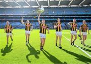 11 June 2023; Cian Kenny of Kilkenny and teammates celebrate with the Bob O'Keeffe Cup after their side's victory in the Leinster GAA Hurling Senior Championship Final match between Kilkenny and Galway at Croke Park in Dublin. Photo by Harry Murphy/Sportsfile