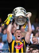 11 June 2023; Kilkenny captain Eoin Cody lifts the Bob O'Keeffe Cup after his side's victory in the Leinster GAA Hurling Senior Championship Final match between Kilkenny and Galway at Croke Park in Dublin. Photo by Stephen Marken/Sportsfile