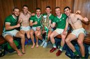 11 June 2023; Limerick players, from left, Tom Morrissey, David Reidy, Michael Casey, Gearoid Hegarty, Peter Casey and Barry Nash after the Munster GAA Hurling Championship Final match between Clare and Limerick at TUS Gaelic Grounds in Limerick. Photo by Ray McManus/Sportsfile