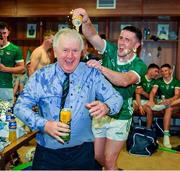 11 June 2023; Darragh O'Donovan of Limerick and Chairman of the County Board Séamus McNamara celebrate after the Munster GAA Hurling Championship Final match between Clare and Limerick at TUS Gaelic Grounds in Limerick. Photo by Ray McManus/Sportsfile