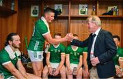 11 June 2023; Businessman JP McManus and Gearoid Hegarty of Limerick celebrate after the Munster GAA Hurling Championship Final match between Clare and Limerick at TUS Gaelic Grounds in Limerick. Photo by Ray McManus/Sportsfile