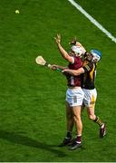 11 June 2023; Gearóid McInerney of Galway in action against TJ Reid of Kilkenny during the Leinster GAA Hurling Senior Championship Final match between Kilkenny and Galway at Croke Park in Dublin. Photo by Seb Daly/Sportsfile